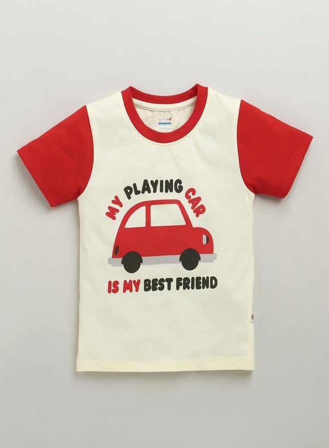 BUMZEE طقم بيجاما وقميص قطني للأولاد من BUMZEE، نصف كم، لون كريمي - 12-18 شهرًا (Peb10356D-crm) - Image 2