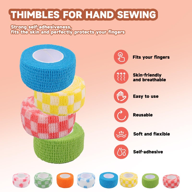 LUOHECAM 8 Pack Thimble Tape for Hand Sewing Self Adhering Bandage Wrap Nail Finger Protectors for Sewing No Residue Breathable Knitting Craft DIY Sewing Tools Dog Bandage Wrap - Image 3