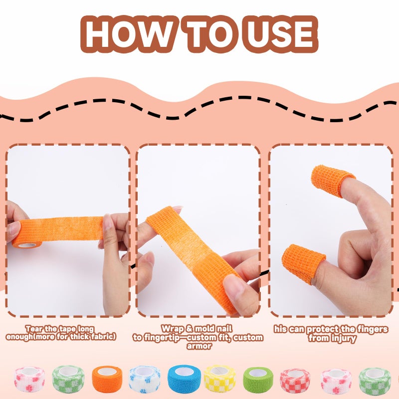 LUOHECAM 8 Pack Thimble Tape for Hand Sewing Self Adhering Bandage Wrap Nail Finger Protectors for Sewing No Residue Breathable Knitting Craft DIY Sewing Tools Dog Bandage Wrap - Image 4