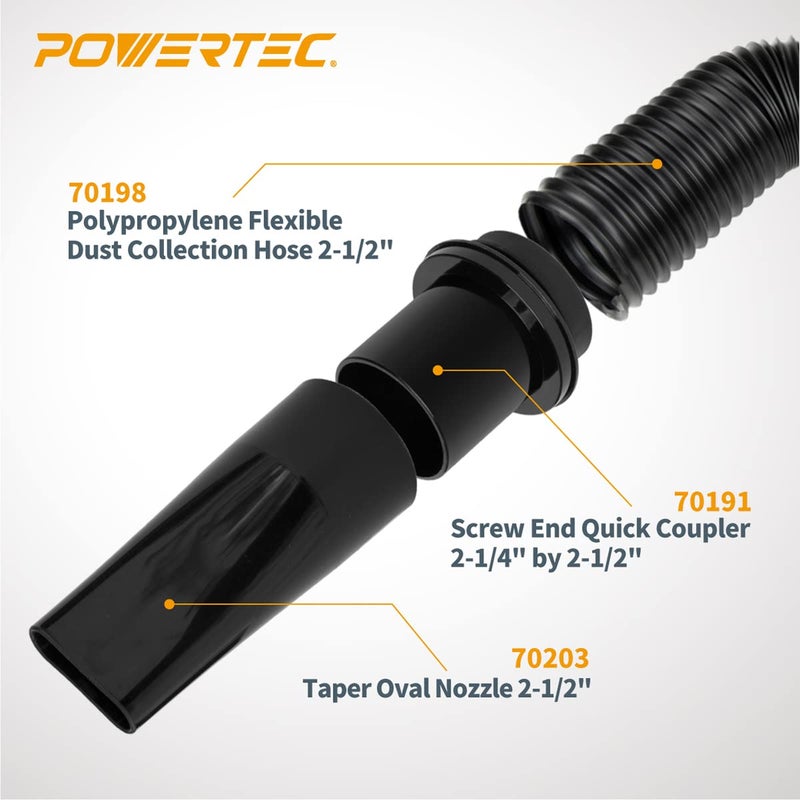 POWERTEC خرطوم جمع الغبار المرن POWERTEC 70198، أسود، 2.5 بوصة × 36 بوصة - Image 2