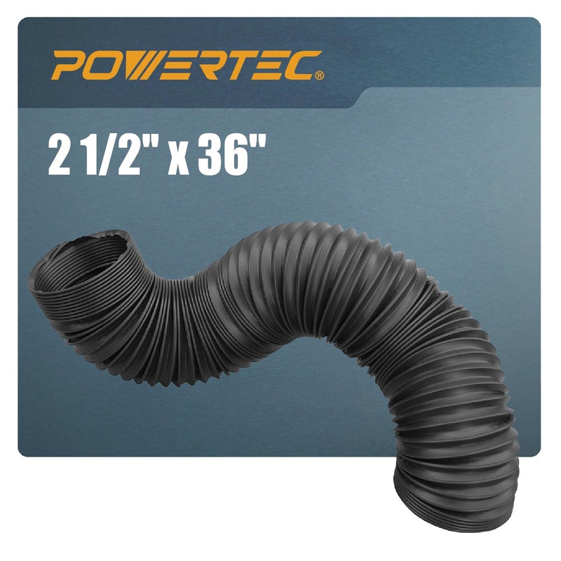 POWERTEC خرطوم جمع الغبار المرن POWERTEC 70198، أسود، 2.5 بوصة × 36 بوصة - Image 1