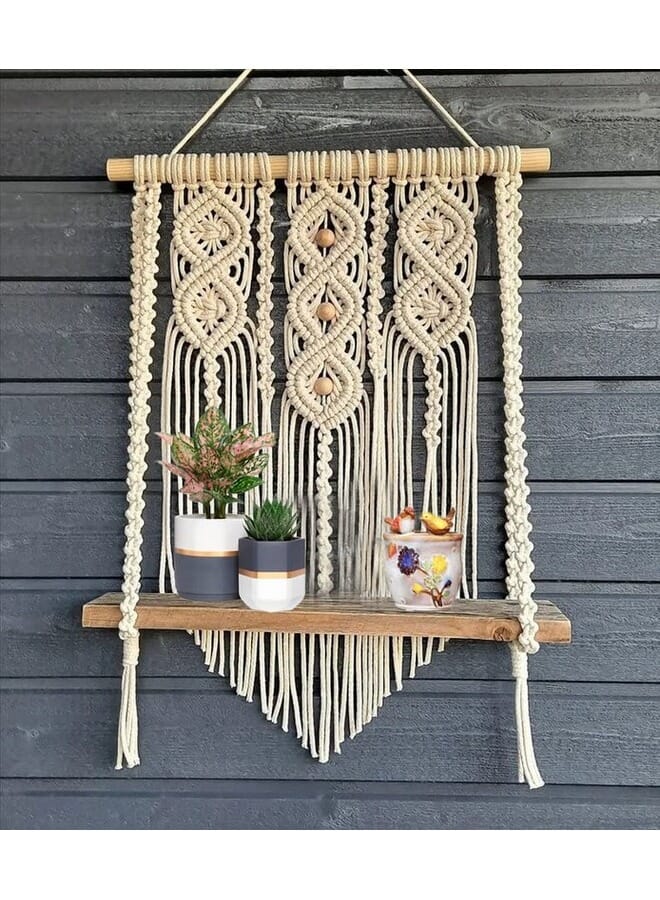Home Gallery Amazing Macrame Wall Hanging Shelf Handmade 60X70 cm - Image 1
