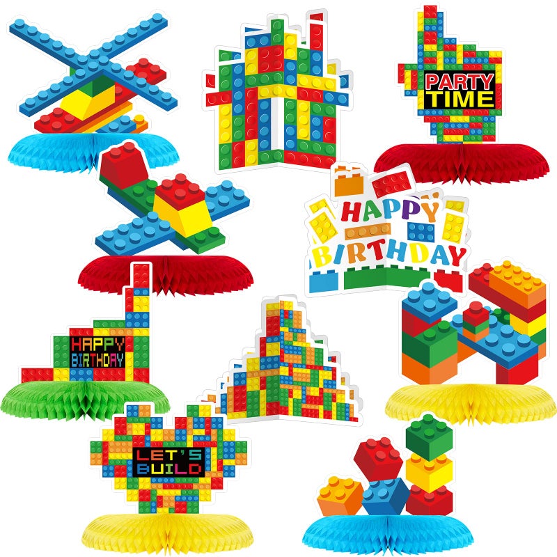 Leinuosen 10 Pcs Building Block Themed Birthday Party Supplies Table Decorations Honeycomb Centerpiece for Birthday Supplies - Image 1