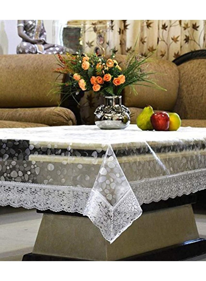 Kuber Industries Polyvinyl Chloride Table Cloth|Center Table Cover|Round Table Cover|Table Cover 4 Seater|Silver Lace - Image 1
