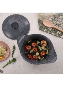 Badraig 9-Piece Granite Cookware Set - Aluminum Pots And Pans - Non-Stick Surface - Black Finish Handles - Granite Lids - PFOA Free - Frying Pan, Casserole With Lid, Korean Model, Grey Color  - Image 3