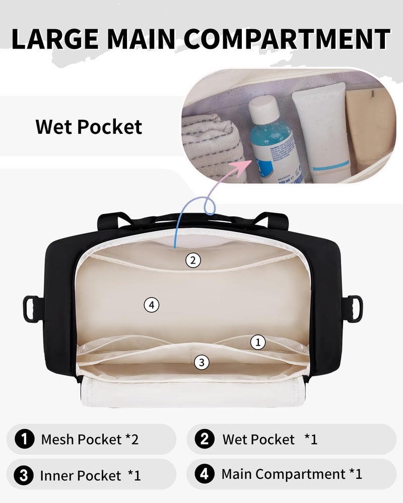 WANDF Travel Duffel Bag with Wet Pocket & Shoe Compartment, 18x14x8 Personal Item Bag with USB Charging Port, Water-Resistant Gym Weekender Overnight Carry-on for Women Men (Black) - Image 4