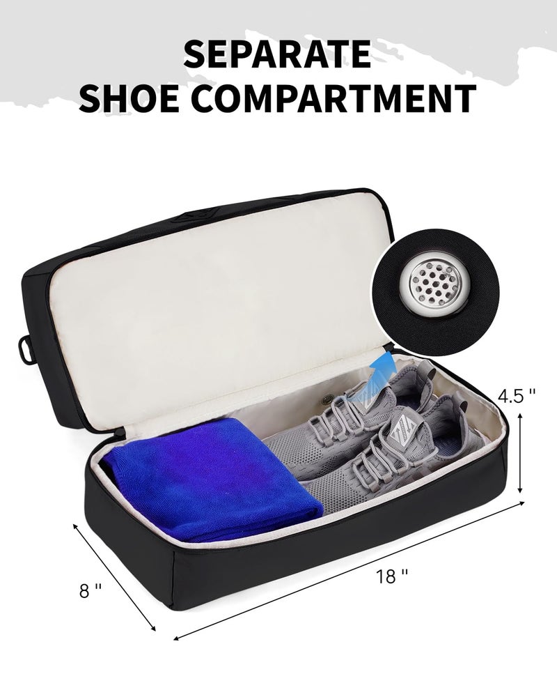 WANDF Travel Duffel Bag with Wet Pocket & Shoe Compartment, 18x14x8 Personal Item Bag with USB Charging Port, Water-Resistant Gym Weekender Overnight Carry-on for Women Men (Black) - Image 3