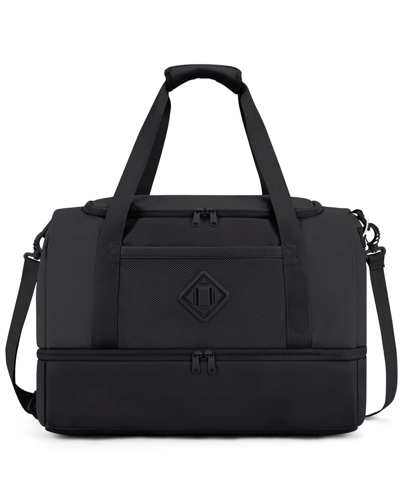 WANDF Travel Duffel Bag with Wet Pocket & Shoe Compartment, 18x14x8 Personal Item Bag with USB Charging Port, Water-Resistant Gym Weekender Overnight Carry-on for Women Men (Black) - Image 1