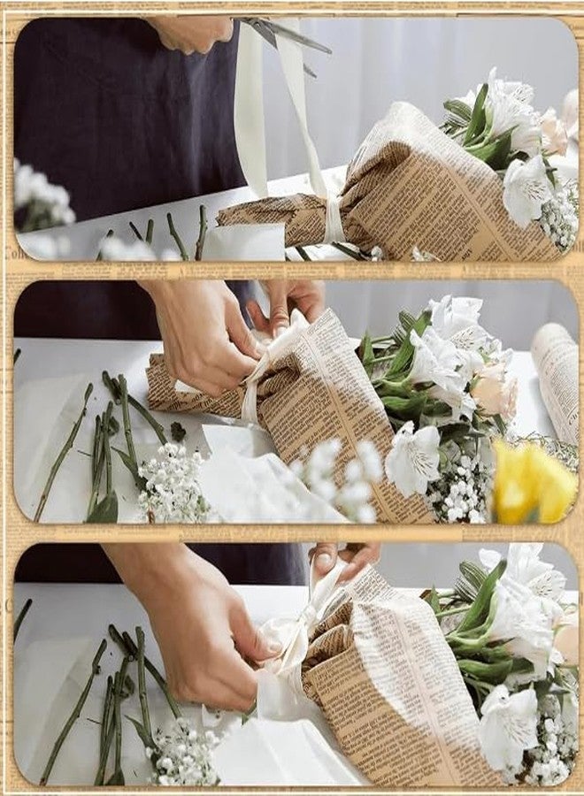 LeZakaa 20 Sheets Kraft Newsprint Flower Wrapping Paper -Reversible Floral Bouquet Paper -Brown Font Kraft Newsprint Design for Valentine's Day, Mother's Day, Parties, Birthdays, Weddings, Baby Shower - Image 5