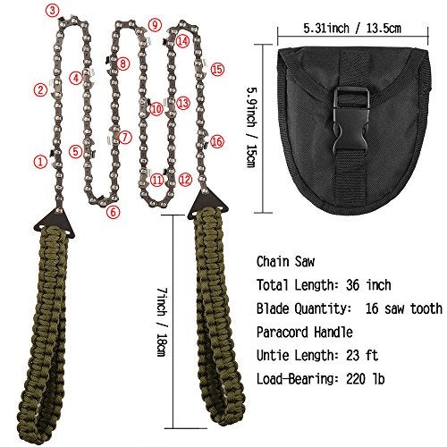 Skyocean Pocket Chainsaw with Paracord Handle 36 Inches 16 Teeth Long Chain Hand Saw Fast Wood & Tree Cutting Emergency Survival Gear Best for Camping Backpacking Hiking Hunting. - Image 2