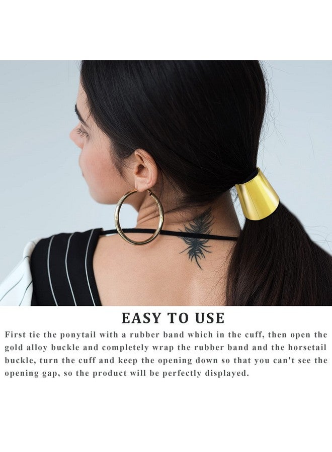 RechicGu 4 Pieces Metal Ponytail Cuff Set Gold Circle Hair Cuffs Pearl Rhinestones Hair Clips Elastic Hair Tie Fashion Gothic Punk Hair Holder Accessory - Image 4
