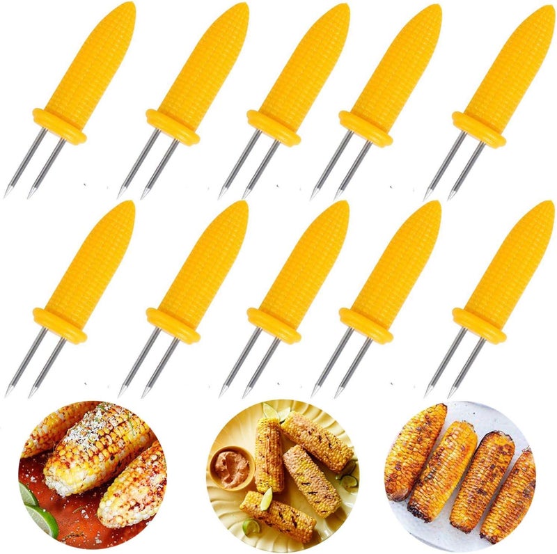 Gircss 10PCS Corn Holders - Corn on The Cob Skewers,Stainless Steel Corn Fork Prong Skewers Kitchen Tool for BBQ Twin Prong Sweetcorn Holders Home Cooking Fork - Image 1