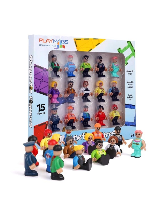 Playmags Magnetic Figures Community Set of 15 Pieces - Play People Perfect for Magnetic Tiles Building Blocks - STEM Learning Toys Children â€“ Magnet Tiles Expansion Accessories Pack - Image 4