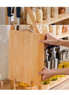 fashionhome 2 Layers Lightweight Durable Bamboo Kitchen Storage Shelf Bottle Rack Organizer with Hooks 55x20x39 cm  - Image 3
