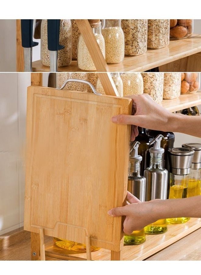 fashionhome 2 Layers Lightweight Durable Bamboo Kitchen Storage Shelf Bottle Rack Organizer with Hooks 55x20x39 cm  - Image 3