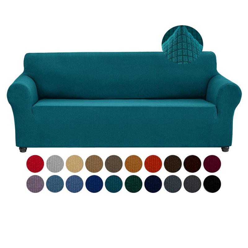 Joccun Stretch Couch Cover Slipcovers 1Piece Sofa Covers for 3 Cushion Couch Spandex Jacquard Washable Furniture Protector Cover for Living RoomKidsPetsSofaPeacock Blue