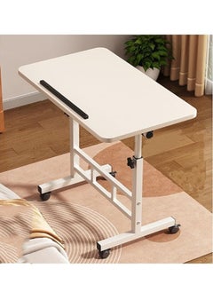 Arabest Side Table for Living Room Mesa Auxiliar Small Side Table Mobile Sofa Table with casters Stylish Bedside Table U-Shaped Height Adjustable Bedside Next to Sofa(White)  - Image 1