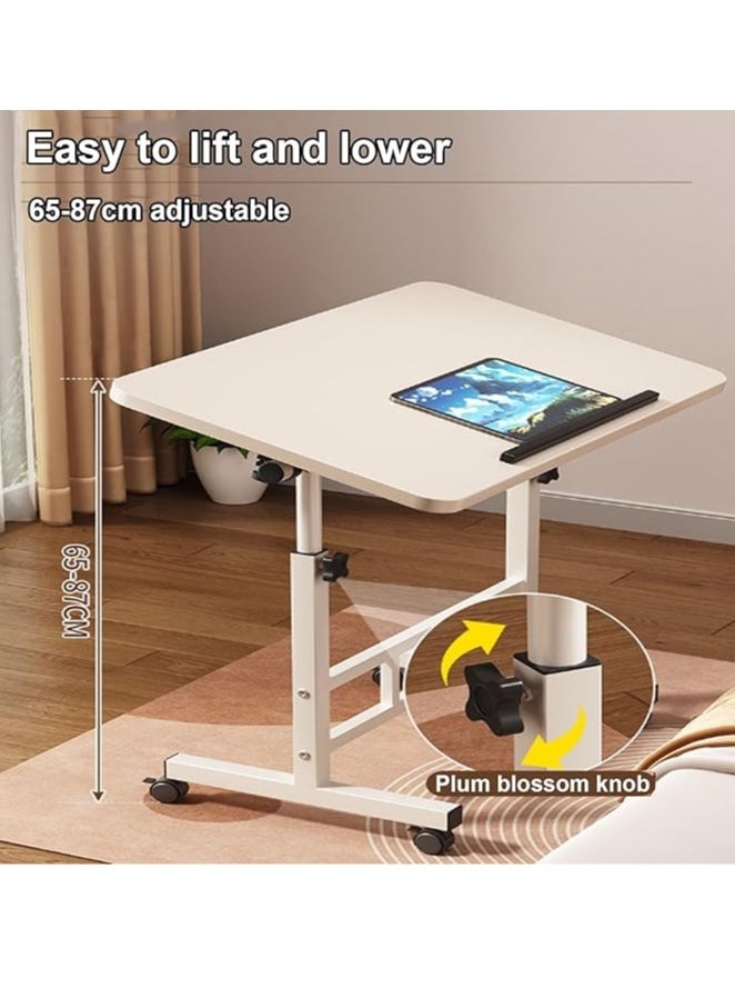 Arabest - Side Table for Living Room Mesa Auxiliar Small Side Table Mobile Sofa Table with casters Stylish Bedside Table U-Shaped Height Adjustable Bedside Next to Sofa(White) - Image 1