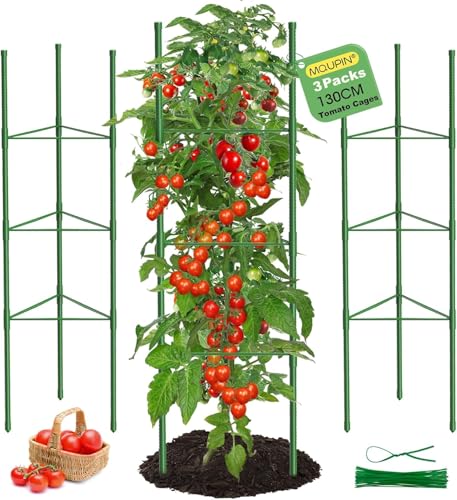 MQUPIN 3 Pack Tomato Cages, 51.2in Tomato Plant Support Stakes Heavy-Duty, Garden Tomato Cages & Trellis for Climbing Vegetables, Tomatoes, Peppers, and Potted Plants(3) - Image 1