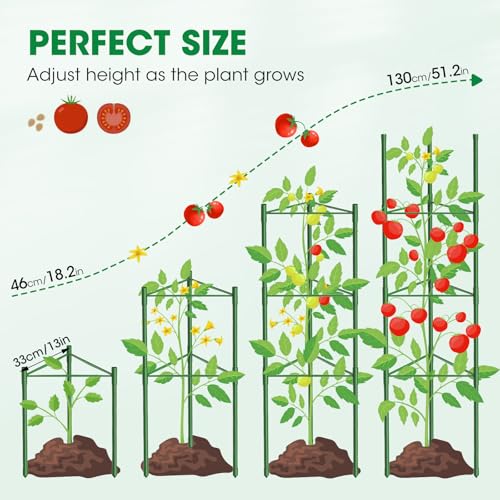 MQUPIN 3 Pack Tomato Cages, 51.2in Tomato Plant Support Stakes Heavy-Duty, Garden Tomato Cages & Trellis for Climbing Vegetables, Tomatoes, Peppers, and Potted Plants(3) - Image 4