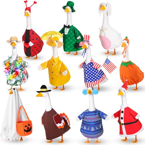 Silicherry 11 Set Holiday Porch Goose Outfits All Seasons Goose Clothes Umbrella Easter Statue Costume for Patio Lawn Outdoor(23",Stylish) - Image 1