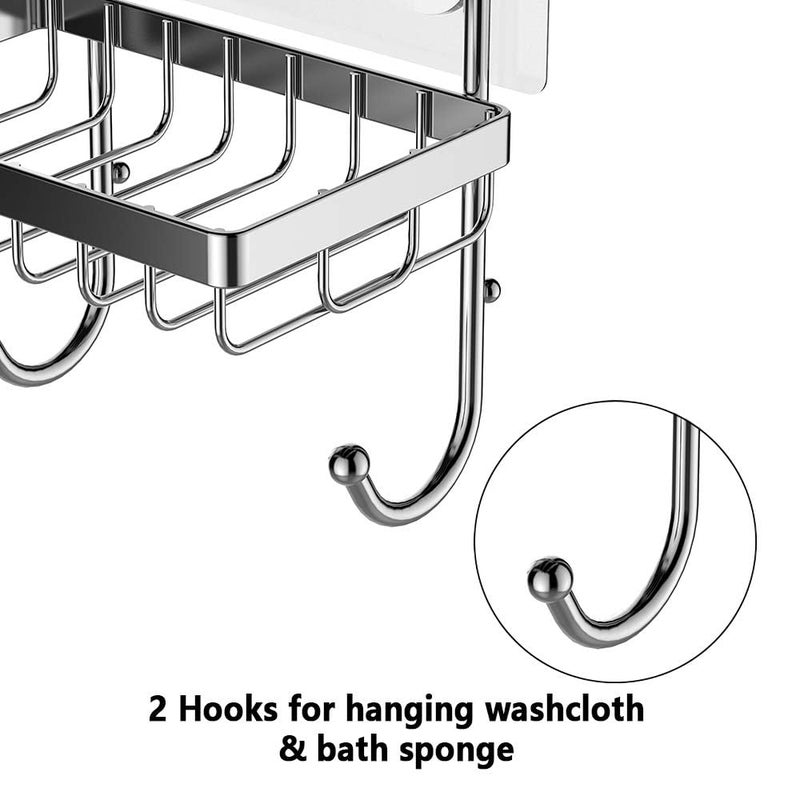 GABANIZ GABANIZ Soap Dish Sponge Holder with Hook for Bathroom Shower Kitchen Wall Mounted Stainless Steel - Adhesive No Drilling  - Image 3