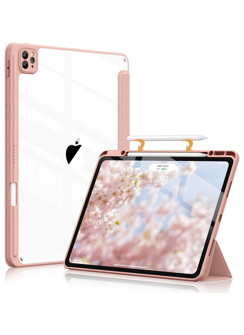 EVO Hybrid Case Compatible with iPad Air 13 inch (2024) M2, [Built-in Pencil Holder] Shockproof Cover with Clear Transparent Back Shell, Auto Wake Sleep, pink  - Image 1