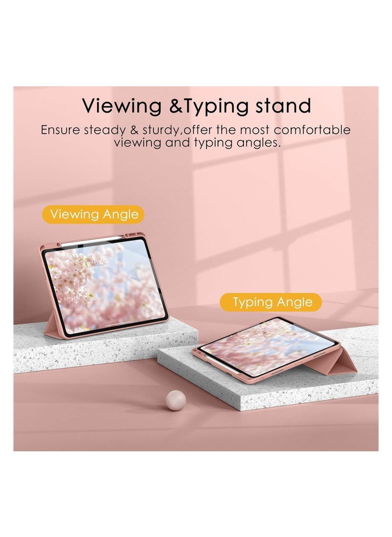 EVO Hybrid Case Compatible with iPad Air 13 inch (2024) M2, [Built-in Pencil Holder] Shockproof Cover with Clear Transparent Back Shell, Auto Wake Sleep, pink  - Image 4