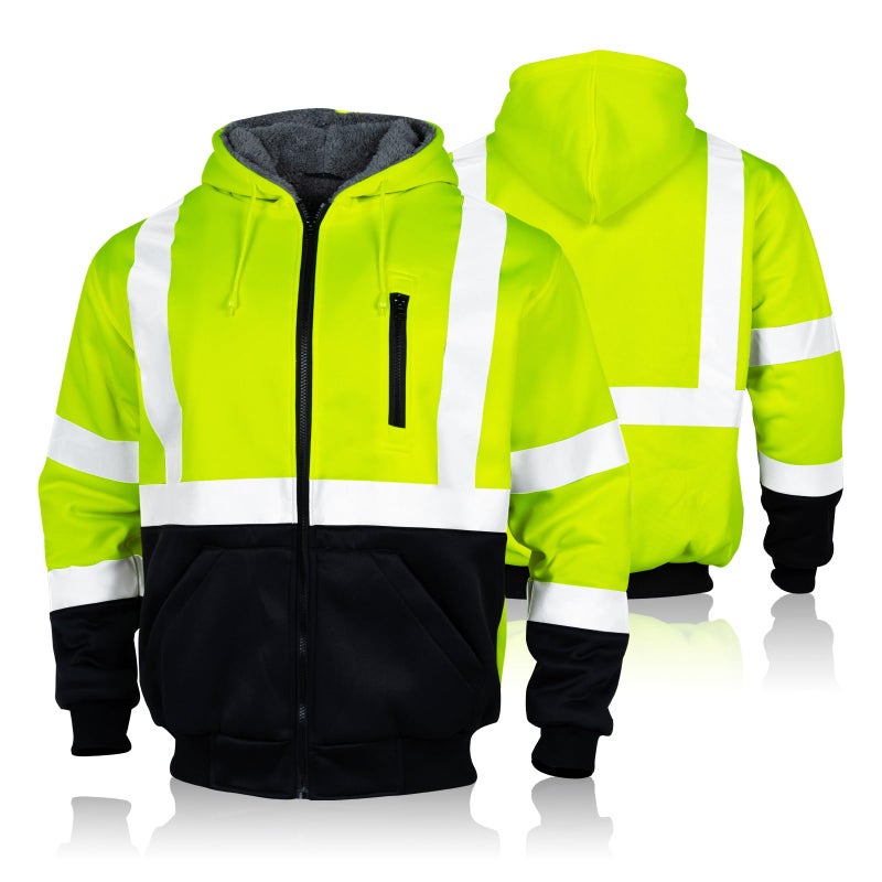 FONIRRA Mens High Visibility Safety ANSI Class 3 Lined Fleece Hoodie Sweatshirt with Black Bottom Jumper Workwear for MenYellowL