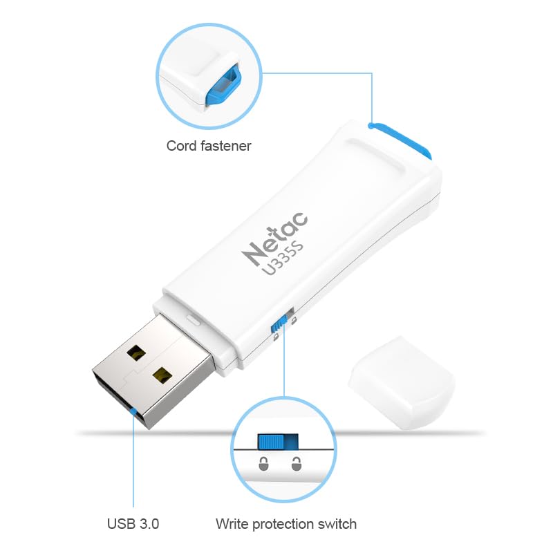 Netac Netac 64GB USB 3.0 Flash Drive Up to 90MB/s Thumb Drive for Data Storage, Pen Drive Write Protection with Push-Pull Design Memory Stick for External Storage Data/Computer/PC/Laptop/Sound-U335S - Image 4
