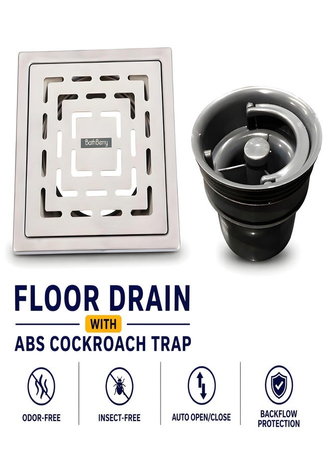 Bath Berry® 6x6 Stainless Steel Floor Drain with ABS Cockroach Trap, AISI 304 Rust Resistant Bathroom Jali, Odor Proof, Anti-Backflow, Matte Finish for Bathroom, Balcony & Utility - Image 3