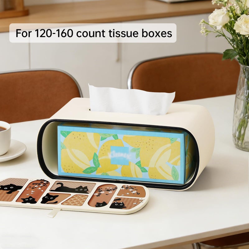 MEIBOOCH Cat-Themed Tissue Box Cover Rectangle, Stylish Tissue Holder for up to 4 Inches High Boxes, Curved Edge Tissue Box Holder (Beige) - Image 3