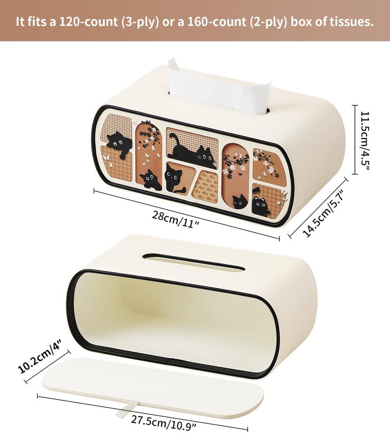 MEIBOOCH Cat-Themed Tissue Box Cover Rectangle, Stylish Tissue Holder for up to 4 Inches High Boxes, Curved Edge Tissue Box Holder (Beige) - Image 4