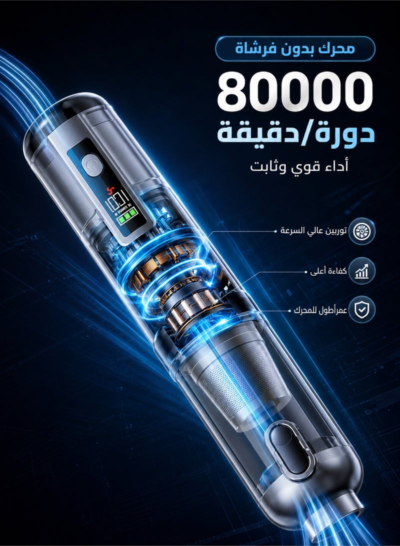 سويتو مكنسة سيارة لاسلكية بمحرك بدون فرشاة، قوة شفط 15000 باسكال، شاشة رقمية و3 مستويات قوة، بطارية قابلة للشحن 11.1 فولت، أداة 3 في 1 للشفط والنفخ وتعبئة الهواء لتنظيف السيارة والمنزل - Image 2