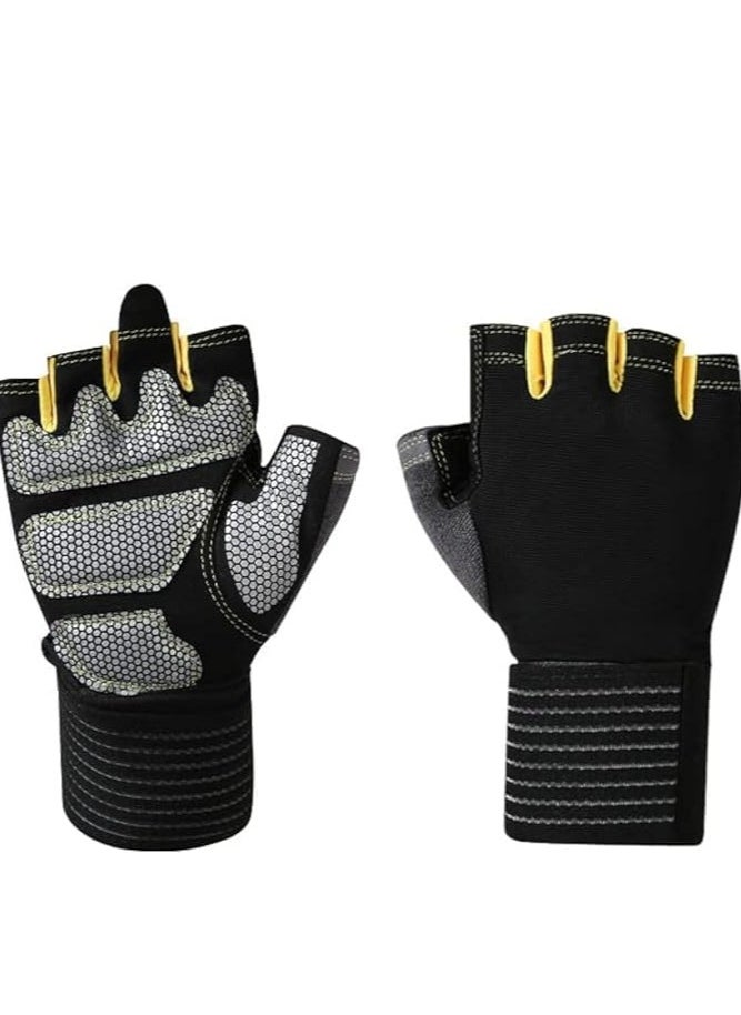 Generic Workout Gloves for Men Latest, [Full Palm Protection] [Ultra Ventilated] Weight Lifting Gloves with Cushion Pads and Silicone Grip Gym Gloves Durable Training Gloves for Exercise Fitness Yellow  - Image 1