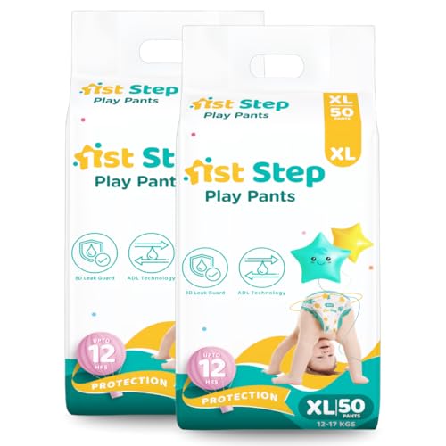 1st Step Play Pant Style Baby Diapers – Ultrasoft Comfort with 3D Leak Guard, Gel Lock Technology & Breathable Cotton Fit for up to 12 Hours Protection – XL (100 Diapers) - Image 1