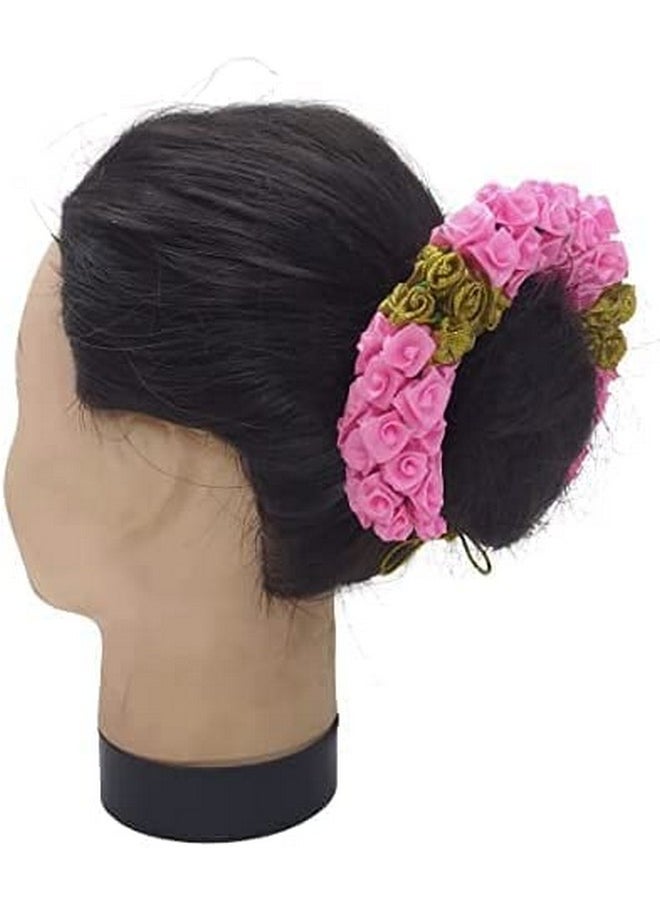 advancedestore - advancedestore Bridal Flower Bun Hair Gajra Accessories For South Indian Wedding, Juda Decoration Gajra - (1 Pcz) (Lite Pink-Gold) Head Band (LIte Pink) - Image 1