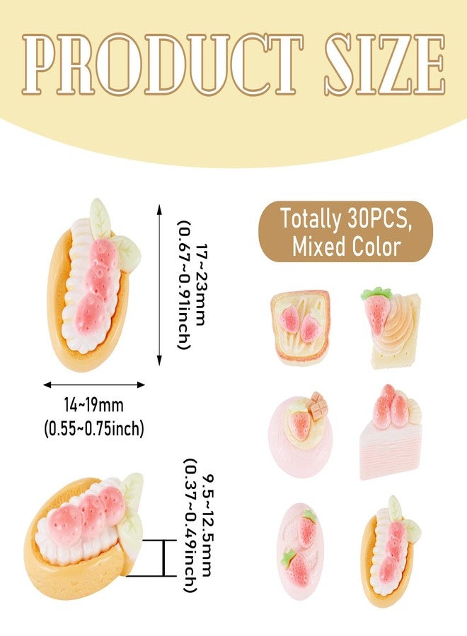 Spritewelry 30Pcs Miniature Dollhouse Accessories Mini Resin Food Strawberry Cake Bread Biscuit Miniature Ornament Dessert Slime Charms 17-23mm for Kitchen Tableware Party Decoration - Image 2