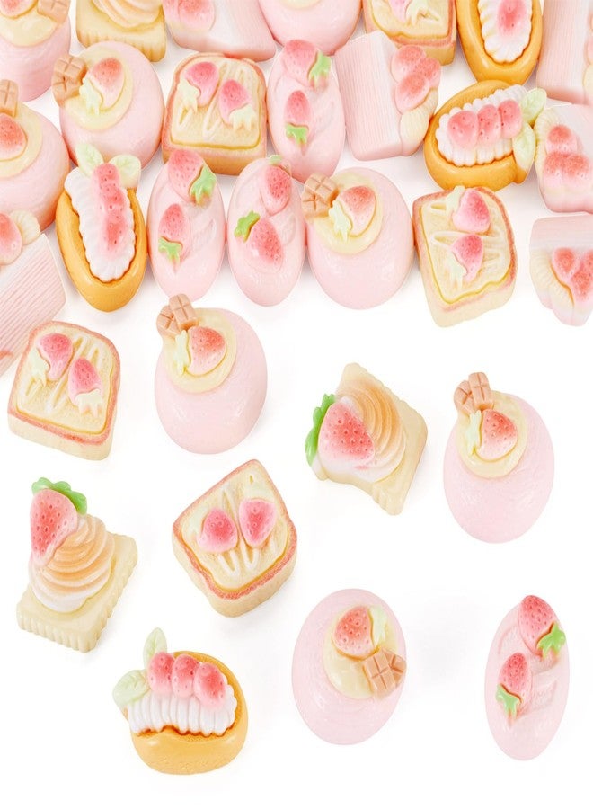 Spritewelry 30Pcs Miniature Dollhouse Accessories Mini Resin Food Strawberry Cake Bread Biscuit Miniature Ornament Dessert Slime Charms 17-23mm for Kitchen Tableware Party Decoration - Image 5