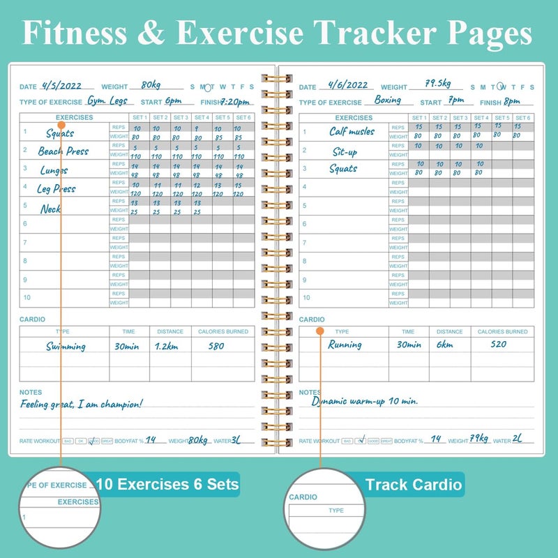 Heveboik Fitness Journal for Women & Men - A5 Workout Journal/Planner Daily Exercise Log Book to Weight Loss, Gym, Muscle Gain, Bodybuilding Progress - Daily Personal Health & Wellness Tracker, Spiral-Bound, - Image 3