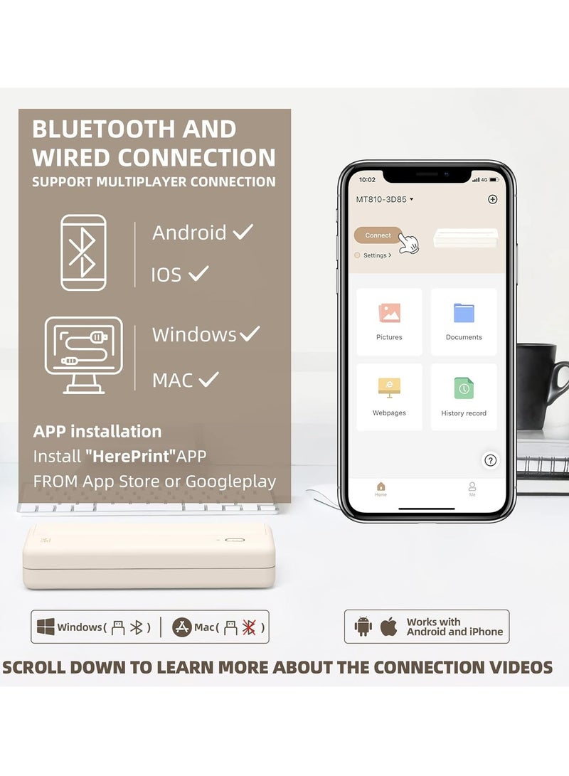 HPRT Home Printer Compact MT810, Mobile Potable Printing for Travel Wireless, Slim Bluetooth Small Printer for Home, Office, Vehicles Inside Paper Roll - Image 2