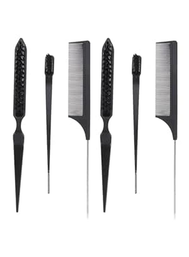 6Pcs Black Hair Brush Comb Set with Teasing Comb and Pin Tail for Salon Styling - Image 1