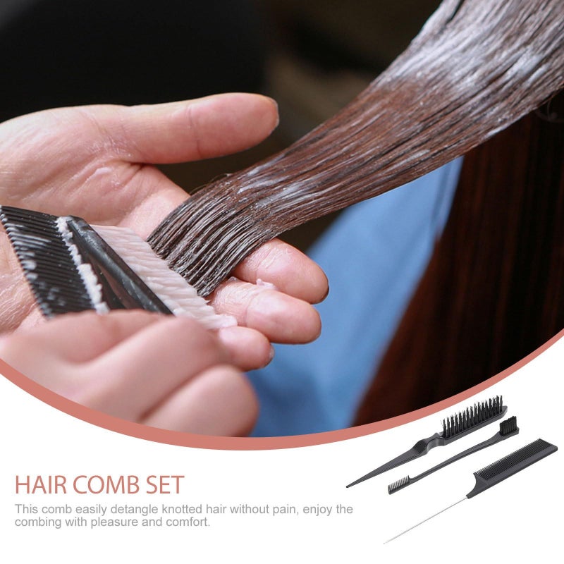 6Pcs Black Hair Brush Comb Set with Teasing Comb and Pin Tail for Salon Styling - Image 4