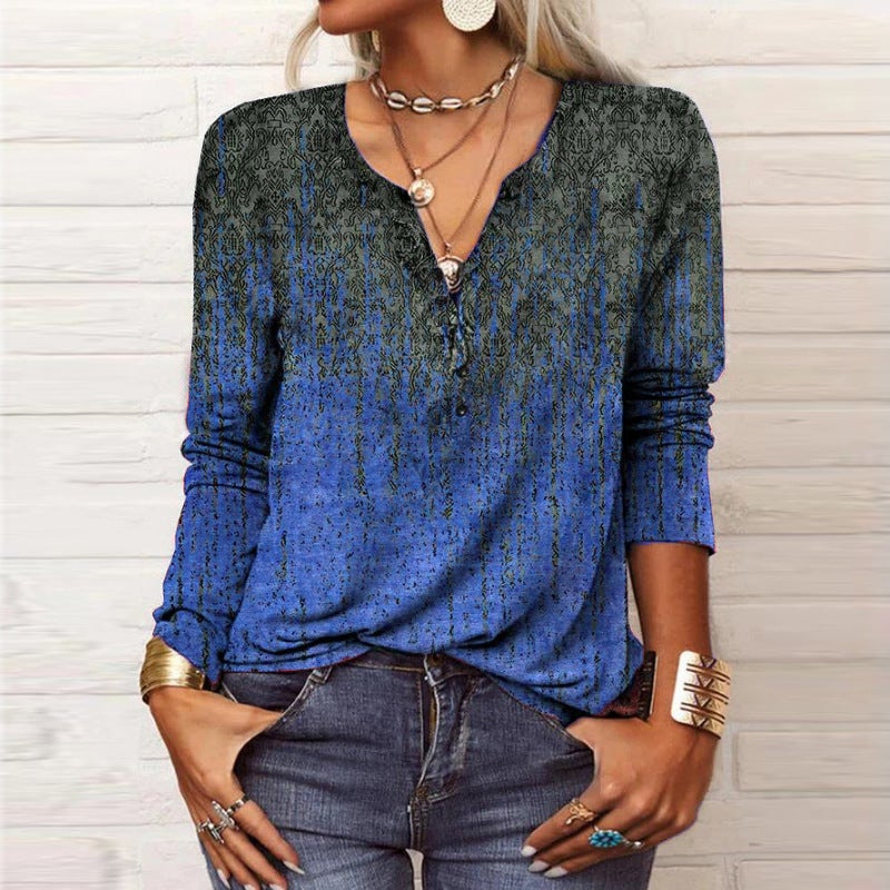 2023 wish new women's long-sleeved printed ethnic fashion T-shirt women - Image 1