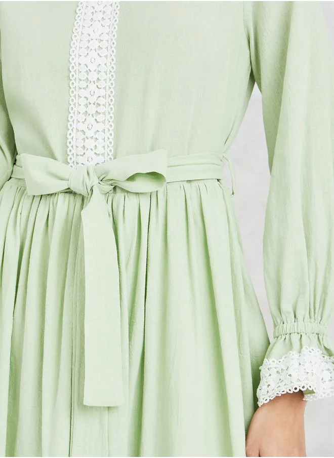 Styli Lace Detail Double Layer A-Line Maxi Dress