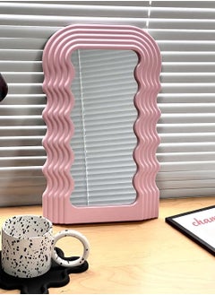 Bluejw Aesthetic Wave Pattern Irregular Frame Mirror, Decorative Desk Wall Mirror for Living Room Bedroom Hallway Home Decor (Pink)  - Image 5