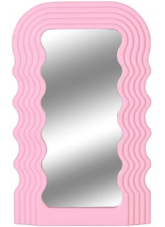 Bluejw Aesthetic Wave Pattern Irregular Frame Mirror, Decorative Desk Wall Mirror for Living Room Bedroom Hallway Home Decor (Pink)  - Image 2
