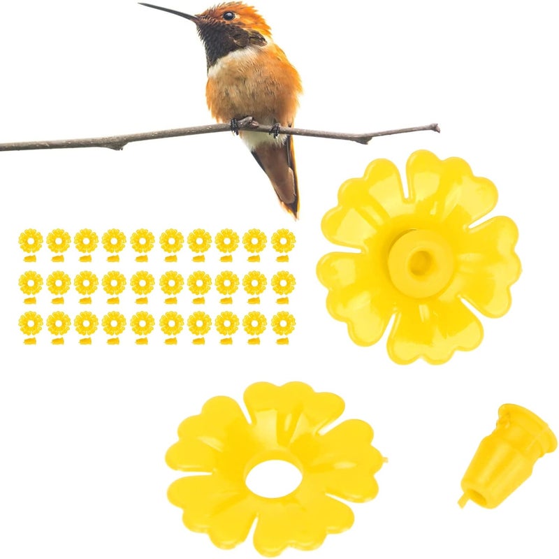 klarako Flowers Hanging Bird Feeding Ports Replacement, 30 Set Hummingbird Feeder Flowers Hanging Bird Feeding Ports Replacement Parts Garden Supplies (Yellow) - Image 3
