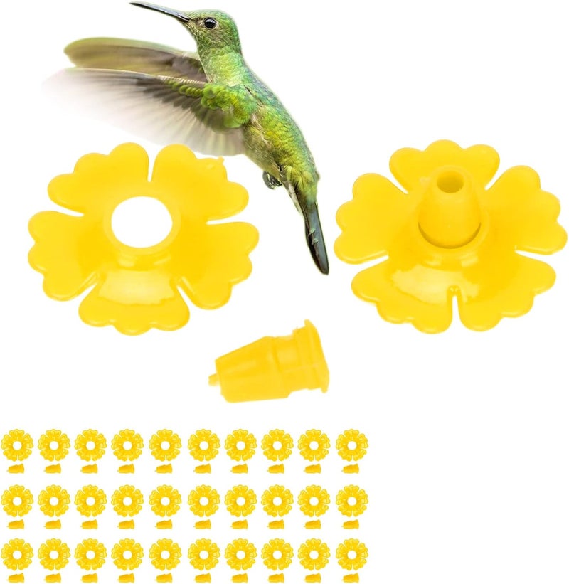 klarako Flowers Hanging Bird Feeding Ports Replacement, 30 Set Hummingbird Feeder Flowers Hanging Bird Feeding Ports Replacement Parts Garden Supplies (Yellow) - Image 2