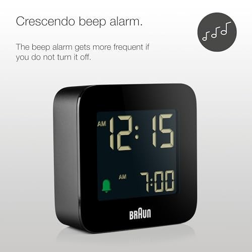 Braun Digital Travel Alarm Clock with Snooze, Compact Size, Negative LCD Display, Quick Set, Crescendo Beep Alarm in Black, Model BC08B (1-Pack) - Image 2